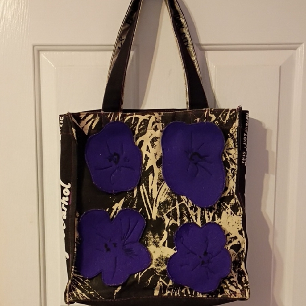 Black & Purple Floral Tote Bag - Designer Style